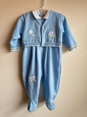 Carriage Boutique Vintage Footed One-Piece with Car & Tree Patchwork